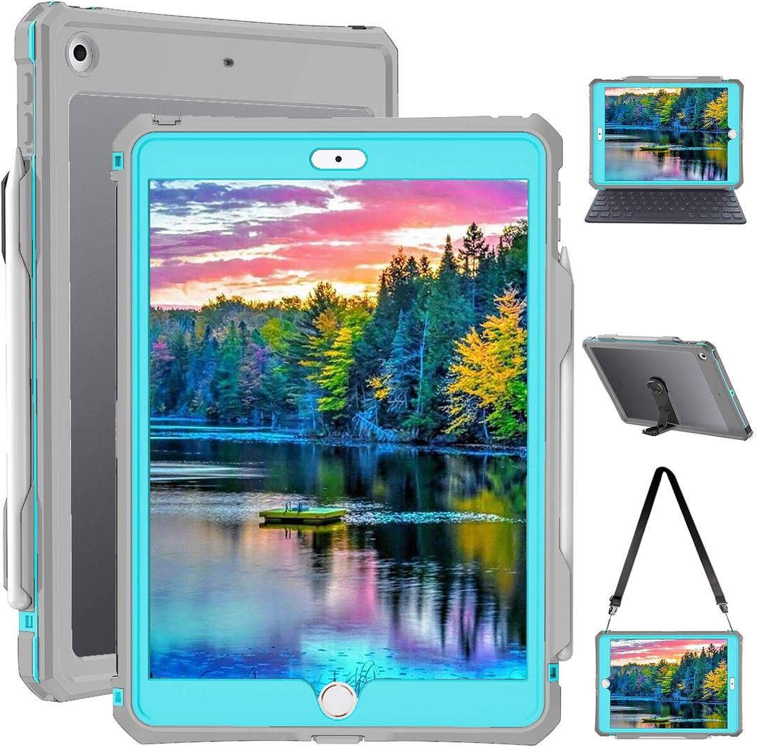 for Waterproof iPad 10.2 Case, Waterproof iPad 9th /8th/7th Generation Case Built-in Screen Protector, Full Body Shockproof Protection Case with Strap for iPad 10.2 inches 2021/2020/2019