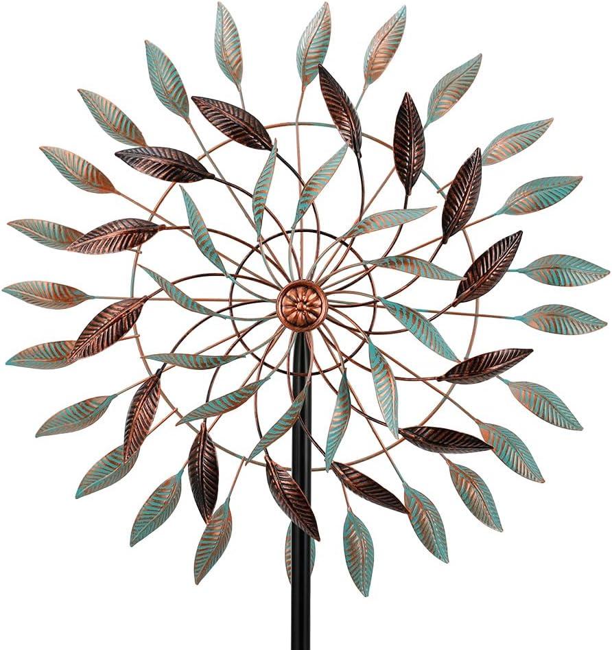 VEWOGARDEN Large Kinetic Wind Spinners Outdoor Metal Leaf Wind Sculptures & Spinners for Yard Garden Lawn Patio Decorations (Light Green & Brown, (23 Inch)