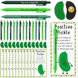 12 Sets Valentines Inspirational Pickle Ballpoint Pens Bulk Appreciation Gifts for Employee Staff Coworker with Pins Cards Bags for Birthday Teachers Students Nurse Women Office