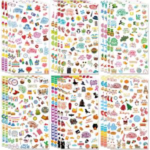24 Sheets 1700+ Planner Holiday Seasonal Stickers Cute Planner Daily Sticker Pack Calendar Scrapbooking Supplies for Decorating Planning Scrapbooking, 12 Style