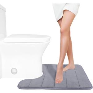 Yimobra Memory Foam Toilet Bath Mat U-Shaped, Commode Contour Rug, Soft and Comfortable, Super Water Absorption, Non-Slip, Thick, Machine Wash and Easier to Dry for Bathroom, 24 X 20 Inches, Grey