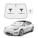 300T Sunshade for Tesla Model Y Model 3, Car Accessories 2026 for Tesla, Front Window Sunshade with Organizer Bag, Gifts for Tesla Owners