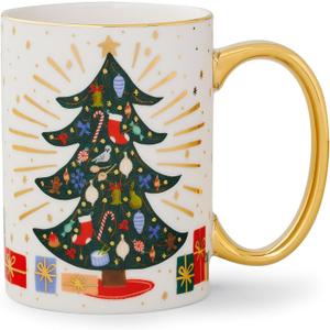 RIFLE PAPER CO. Holiday Tree Porcelain Mug for Festive Occasions and Gatherings with Holiday-Themed Design, Gift For Friends and Family During the Winter Holidays