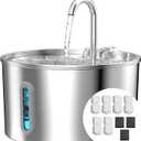 Cat Water Fountain Stainless Steel: 74oz/2.2L Cat Fountain for Drinking - Pet Water Fountain for Cats Inside - Automatic Dog Water Dispenser Bowl Feeding & Watering Supplies 6 Filters 3 Sponges