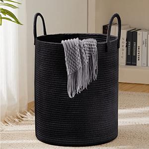 YOUDENOVA Woven Rope Laundry Hamper Basket, 58L Tall Laundry Basket, Baby Nursery Hamper for Blanket Storage in Bedroom-Large- Black