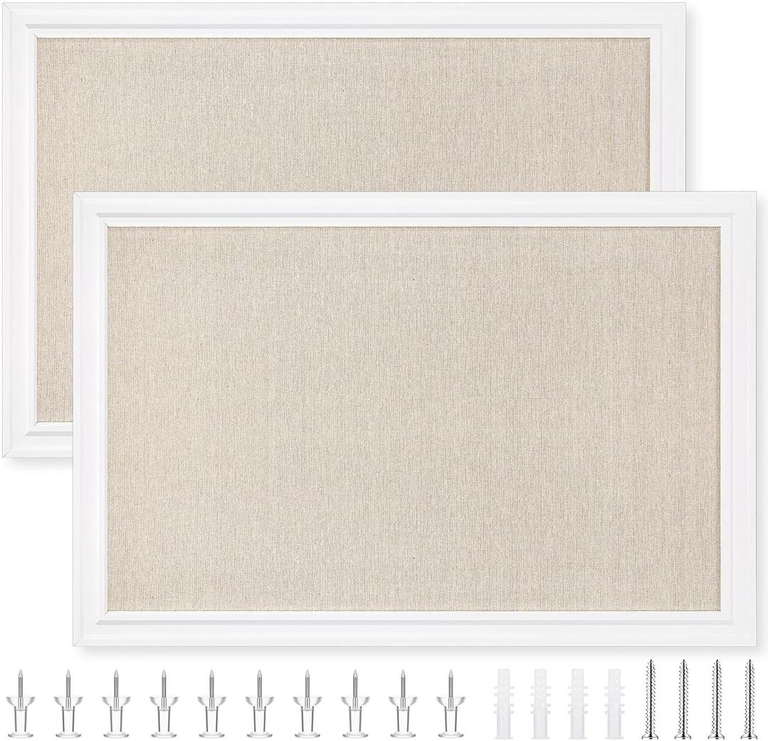 Colarr 2 Pcs Bulletin Board 30 x 20 Inch with Frame Decorative Large Wall Mounted Notice Pin Board with Push Pin for Home Office School Picture(White)