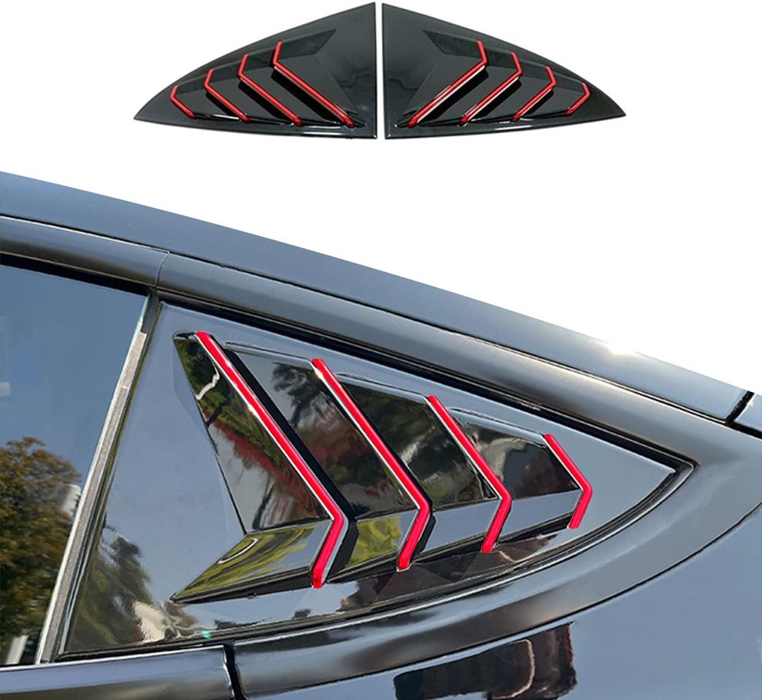 Rear Side Window Louvers Suitable for Tesla Model 3 2017-2024 Accessories Air Vent Scoop Shade Cover Sport Blinds - Bright Black & Red Edge Rear Side Window Louvers Suitable for Tesla Model 3 2017-2024 Accessories Air Vent Scoop Shade Cover Sport Blinds - Bright Black & Red Edge