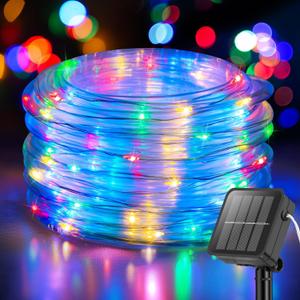 ANJAYLIA 33FT 100 LED Solar Rope Lights Outdoor Waterproof, Solar Powered Rope String Lights with 8 Modes for Outdoor, Patio, Garden, Camping, Holiday & Christmas Dcor Multicolor (RBGW)
