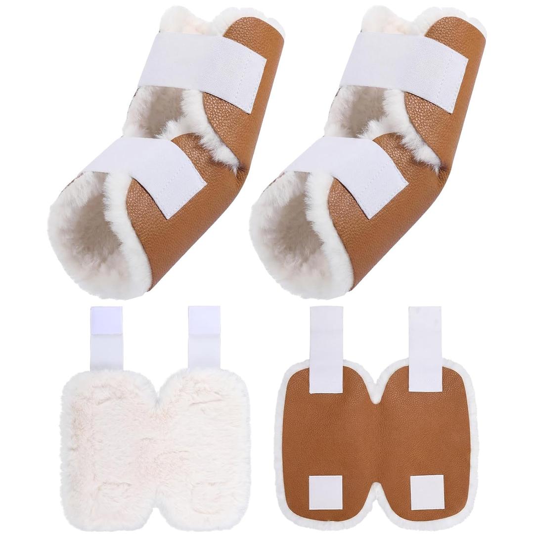 2 Pcs Sheepskin Elbow Protectors Brown Soft Elbow Arm Cushions Pads with Adjustable Straps Pressure Sore Prevention Pain Relief for Elderly Bedridden Patients Surgery Recovery