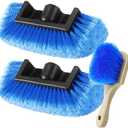 Vesici 2 Pcs 10 Inch Car Wash Brush Head with Soft Detailing Bristle Flow Through Car Cleaning Brush with 1 Pcs Stiff Bristle Wheel Brushes for Motorboat Rv Facades of Houses Wheel Carpet (Blue)