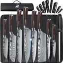 Dfito Chef Knife Sets with Roll Bag, 9 Pieces Professional Knife Set, High Carbon Stainless Steel Kitchen Chef Knife Set, Red Pakkawood Handle, Dishwasher Safe