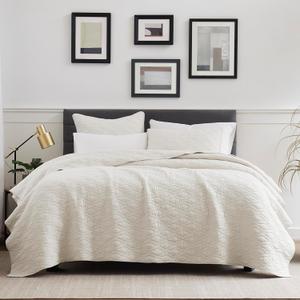 palassio Ivory 100% Cotton Quilt Twin Size Bedding Sets with Pillow Sham, Lightweight Soft Bedspread Coverlet, Quilted Comforter Bed Cover for All Season, 2 Pieces, 68x86 inches