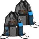 NATURAL STYLE 2 PACK Mesh Drawstring Backpack Bag, Multifunction Mesh Bag for Swimming, Athletic Gym, Clothes, Beach, Swim (Black)