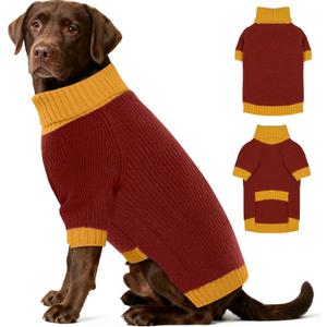 Dog Sweater XXXL, Turtleneck Sweaters with Leash Hole, Soft Knit Pullover for Large Dogs Male Female, Winter Thermal Pet Sweaters for Doberman Labrador, BurgundyRed 3XL