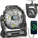 Portable Camping Fan, Rechargeable Battery Operated with LED Lights, Hanging Hook, 270Rotation, 20000mAh Battery Powered Fan for Beach, Office, Picnic, Fishing, Travel, Tent (Black)