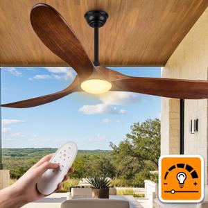 Haipeel 52 Inch Outdoor Ceiling Fans with Lights, Dimmable Solid Wood Ceiling Fan with Light and Remote Control Modern 3 Blades Propeller Ceiling Fans DC Motor for Patios Indoor Bedroom, Dark Walnut