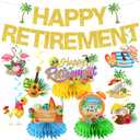 2 x Beach Retirement Party Decorations, Aloha Retire Party Decorations includes Happy Retirements Banner Tropical Hawaiian Retirement Party Decorations Hanging Swirls and Honeycomb Centerpieces