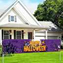 Halloween Decorations Outdoor Yard Banner Happy Halloween Purple Pumpkin Ghost Fence Banner 118x20 Inch Haunted Tree Moon Scene for Garden Porch Wall Party Decor