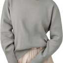 Yousify Womens Crewneck Knit Sweaters Casual Long Sleeve Loose Fit Fall Basic Soft Pullover Jumper Tops (Gray)