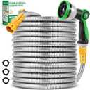 Toolasin Garden Hose 50ft, Flexible Stainless Steel Metal Water Hose with 10-Function Nozzle, No-Kink, Leak-Proof, Wear-Resistant, 3/4 GHT, Easy to Use and Store for Garden, Yard, Outdoor