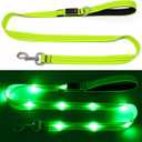4 Ft Led Dog Leash, Rechargeable Light up Waterproof, Safety Glow in the Dark for Night Walking, Nylon Reflective with Padded Handle for Small Medium Large Dogs