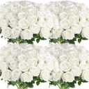 Hananona Artificial Roses in Bulk, Fake Silk White Roses Realistic Roses for Wedding Centerpieces Flower Arrangement Home Decor (100, White)