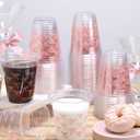 50 Pcs Pink Bow Snack Cups 12 oz Bow Plastic Cups Lovely Bowknot Tumbler for Just Wanna Be One Birthday Wedding Baby Shower Party Supplies