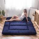 MAXYOYO Japanese Floor Mattress Futon Mattress, Thicken Tatami Mat Sleeping Pad Foldable Roll Up Mattress Boys Girls Dormitory Mattress Pad Kids Floor Lounger Cushion, Navy, Full