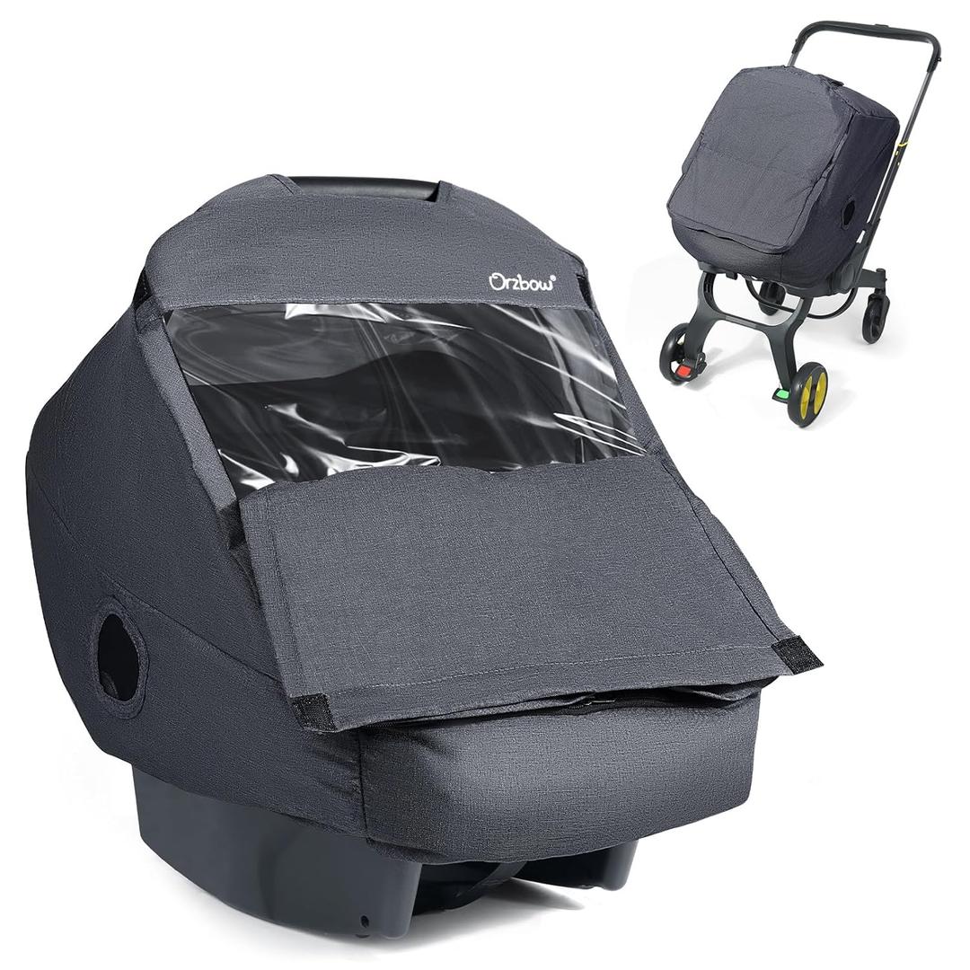 Winter Baby Carseat Cover with Clear Peep Window, Universal Car Seat Rain Cover with Zipper Door and Side Ventilation, All-Round Snow, Wind & Rain Canopy Waterproof Cover, Machine Washable, Grey