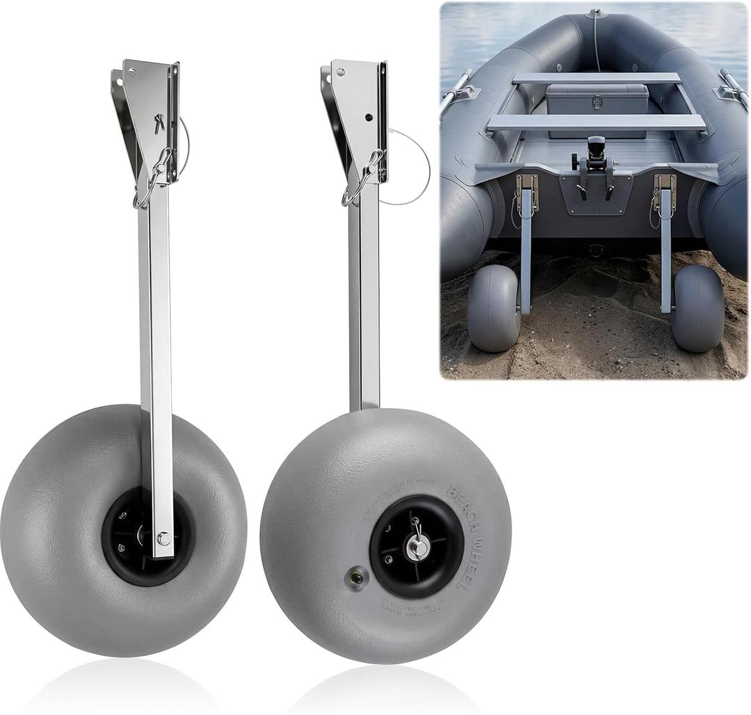 Boat Launching Balloon Wheels 12 x 7 Inch Detachable Transom Dolly for Small Boats, Stainless Steel Transom Dolly, 600lbs Capacity, 12in Inflatable Wide Tires for Sand, Durable & Versatile