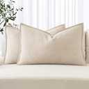 MIULEE Decorative Linen Lumbar Pillow Covers 12x24 Inch Natural Beige Boho FarmhouseNeutral Christmas Couch Throw Pillows for Bed Pack of 2 Accent Modern Pillowcase Sofa Livingroom Home Decor