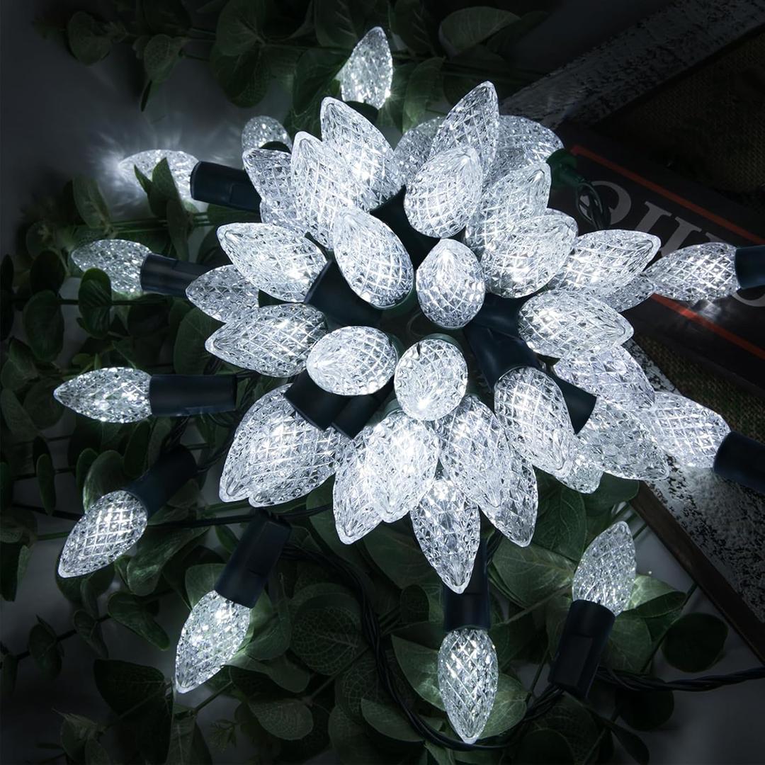 AWQ 200LED 66 FT C6 Christmas String Lights Plug in Fairy Twinkle String Lights 8 Modes Timer Function Waterproof Extendable for Indoor Outdoor Wedding Party Christmas Decoration (200, White)