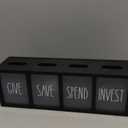 Wooden Give Save Spend Invest Money Saving Box for Kids, Countertop Kid Piggy Bank for Daily Cash, Wall-Mount Kids Banks for Bills and Coins, Visualized Piggy Bank for Living Room, Laundry Room (Black-large)