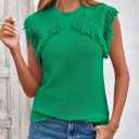 Saodimallsu Women's Sleeveless Crew Neck Fringe Cap Sleeve Pullover Sweater Vest (Green)
