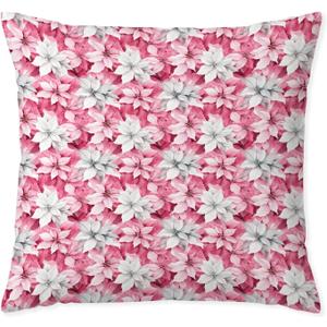 Pink and White Christmas Poinsettia Floral Pillow Covers 18x18, Rustic Cottagecore Christmas Flower Decorative Throw Pillow Covers for Couch Sofa Bedroom Living Room Home