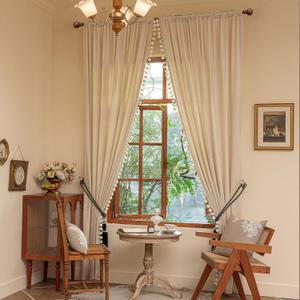 Luxury Velvet Curtains with Tassel Trim, Vintage Bohemian Style, Blackout Drapes with Decorative Tiebacks for Living Room or Bedroom(Beige, (52W×96L)×2)