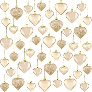 Duufin 45 Pieces Valentine's Day Gold Heart Ornaments Heart Shaped Baubles Decorations Hanging Ornaments Decorations for Valentine, Christmas Tree
