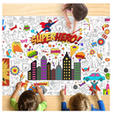 Superhero Coloring Tablecloth for Kids, Fun 30x72 Inch Poster with Capes, Masks, Comic Bursts, Perfect for Boy Birthday Party Games, Action-Themed Decorations, Event Supplies