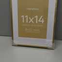 Homeforia 11x14 Picture Frame Gold, High End Metal 11x14 Poster Frames with Mat for 8x10, 11 x 14 Gold Frame Matted to 8 x 10 inch Photo, 11by14 Thin Hanging Frames, Tempered Glass, Wall Kit, Set of 1