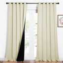 NICETOWN Living Room Completely Shaded Draperies, Privacy Protection & Noise Reducing Ring Top Drapes, Black Lined Insulated Window Treatment Curtain Panels (Beige, 2 Pieces, W62 x L95)