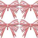 4pcs Bow Mylar Balloons, 30inch Red and White Striped Bow Foil Balloon for Wedding Baby Shower Bow-Themed Birthday Balloons Party Decorations AnnoDeel