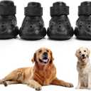 Dog Shoes, Dog Sandals for Hot Pavement, Non-Slip Waterproof Dog Booties for Winter Snowy Day and Summer, Adjustable Straps Easy-Clean Beach Outdoor Pet Boots Rugged Sole-4Pcs Black (Size 4:2.24''x1.73'')(L*W))