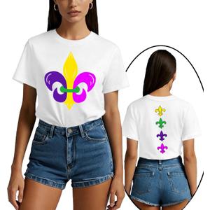 New Orleans Shirts for Women Fat Tuesday T-Shirt Holiday Party Tee Tops (White, L)