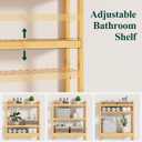 Smiry Over The Toilet Storage Cabinet, 3-Tier Bamboo Bathroom Organizers with Adjustable Shelf & 4 Hooks, Space Saving Shelf Rack for Bathrooms, Laundry Room, Balcony, Natural