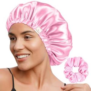 YANIBEST Adjustable Satin Bonnet Double Layer Hair Bonnet for Sleeping Bonnets for Women Hats Curly Natural Hair, Pink