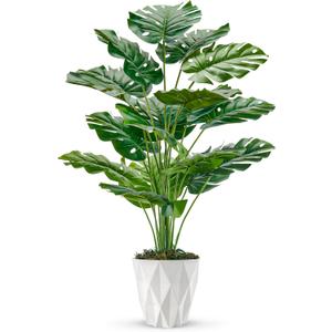 Der Rose 28" Fake Plants Large Artificial Monstera Faux Plants Indoor with White Pot for Home Office Living Room Decor