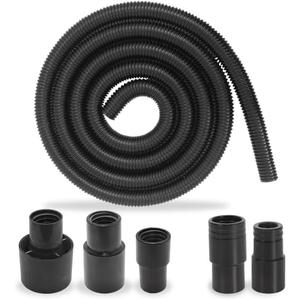 12 Foot Long Dust Collection Power Tool Hose Kit for Multiple Types/Brands of Power Tools and Work Shop Vacuums with Threaded Fittings (Hose w/ 5 Fittings)