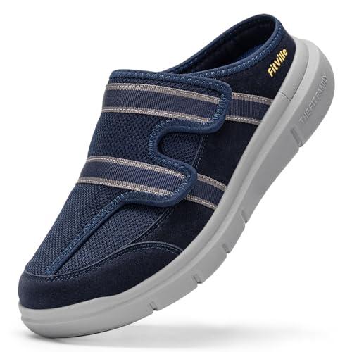 Mens Wide Slippers with Arch Support Breathable Adjustable House Slippers Mules‌ Orthopedic Indoor Walking Shoes Slip On Clog for Plantar Fasciitis Size 12 W