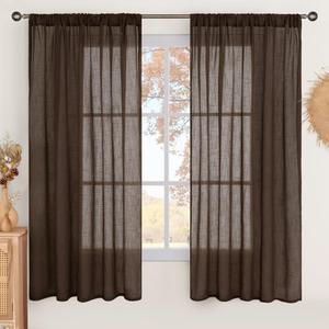 BGment Brown Linen Curtains 63 Inches Long for Living Room, Semi Sheer Window Drapes Rustic Textured for Farmhouse Beroom Dining Room Decor Rod Pocket Lightweight, 2 Panels Set, Each 52 Inch Wide