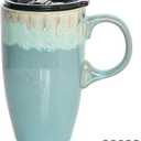 Bosmarlin Ceramic Travel Coffee Mug with Handle and Lid, 18 oz, Portable Coffee Cup for Car Cup Holder, Microwave and Dishwasher Safe, Reactive Glaze (Peacock Blue)